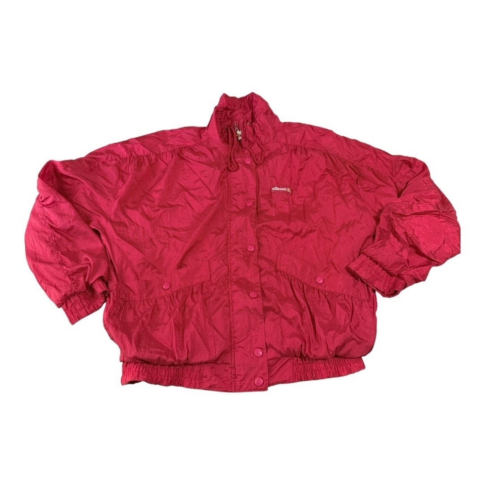80s VTG Ellesse Windbreaker Relaxed Fit Red Nylon Zip Up Jacket Sporty Sz 2